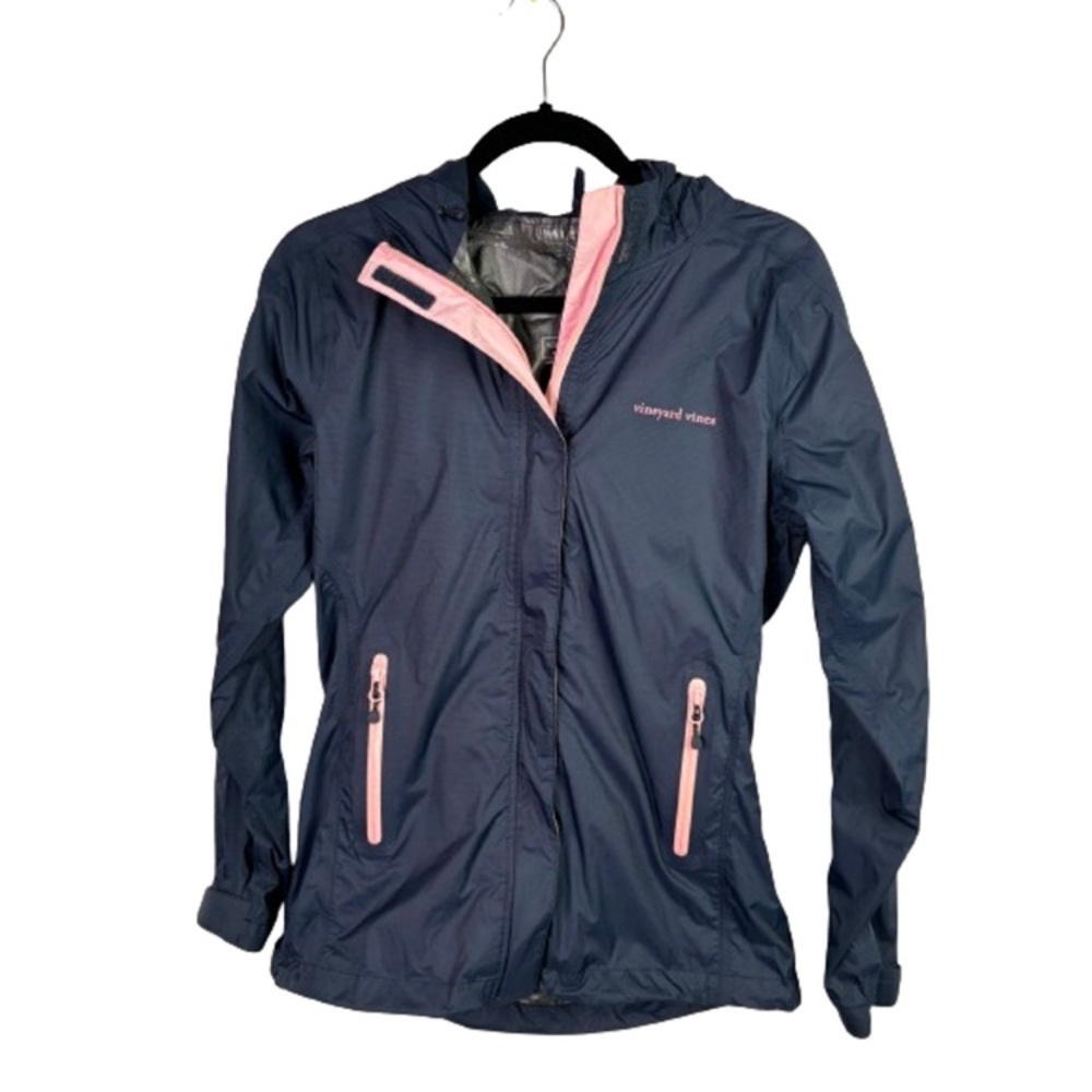 Vineyard Vines Navy Windbreaker Jacket with Pink Trim
